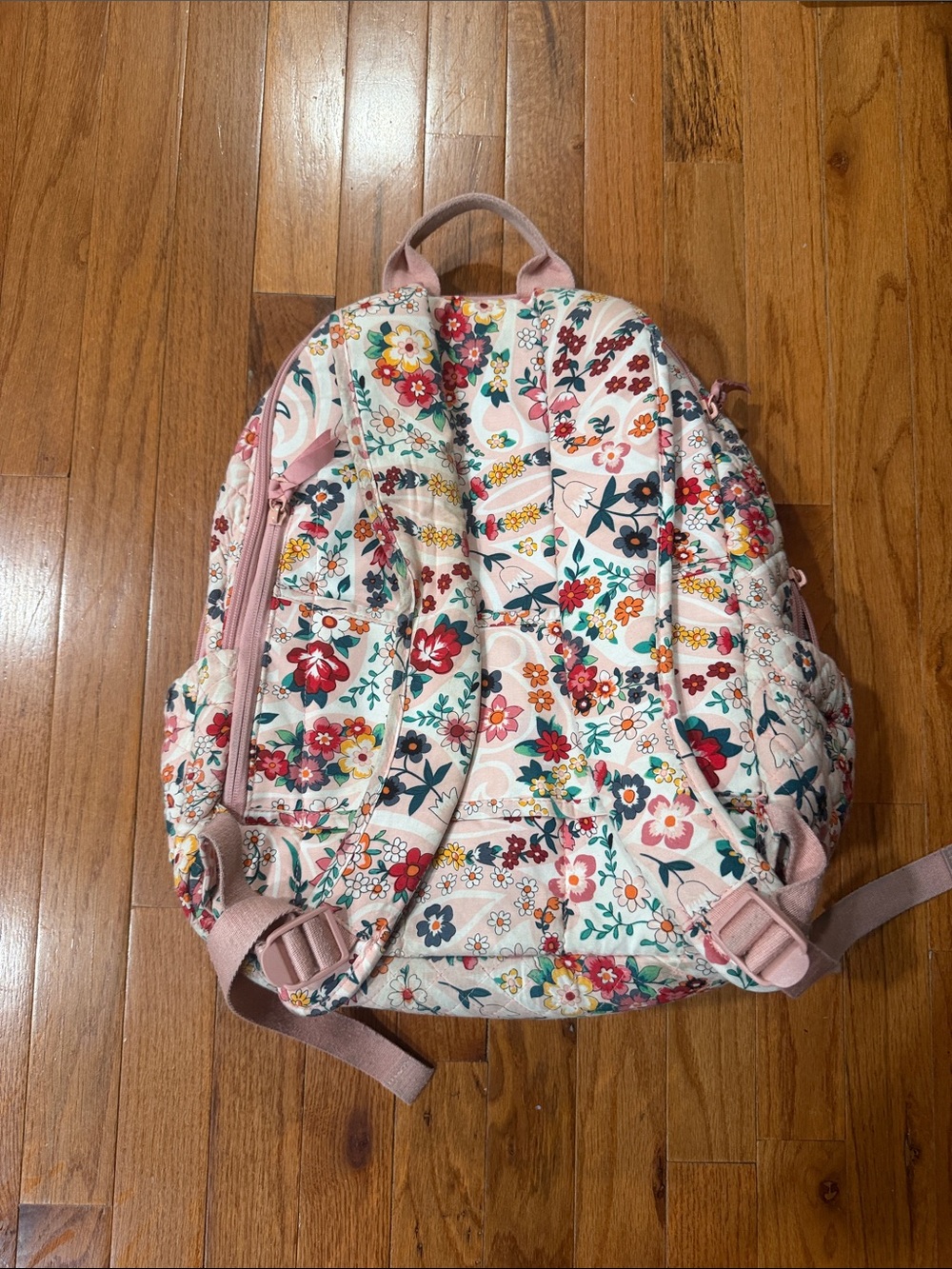 Vera Bradley Quilted Floral Backpack in Cream with Pink Trim - Picture 2 of 4